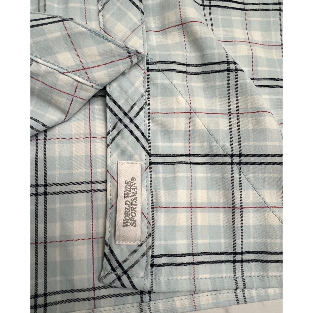 World Wide Sportsman Womens S Fishing Shirt Blue Plaid UPF 50 Vented Long Sleeve - Picture 8 of 10